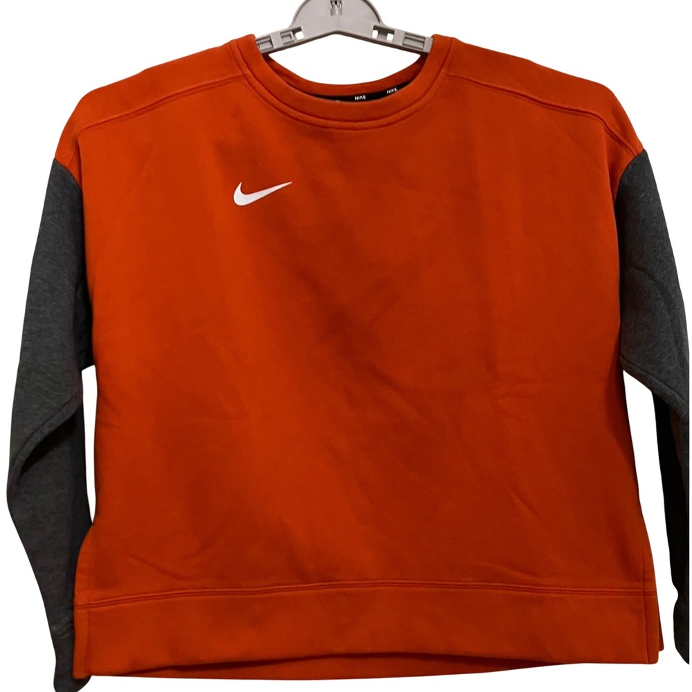 Nike Sweatshirt Mens Large Orange Gray Colorblock Crewneck Fleece Pullover - Picture 1 of 6